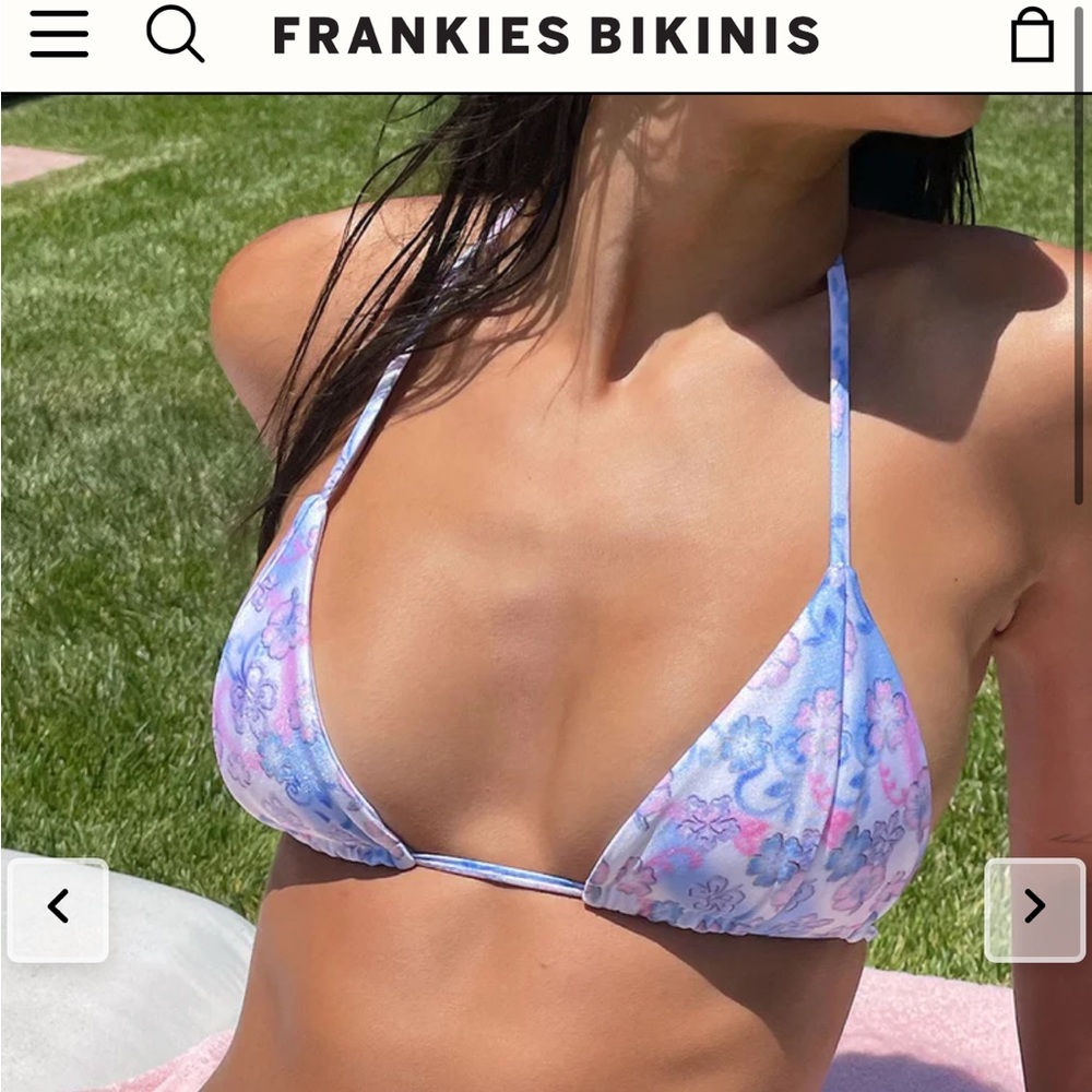 Frankie’s Bikinis Large Phillipa Floral Shine Bikini Top City of Angels NWT